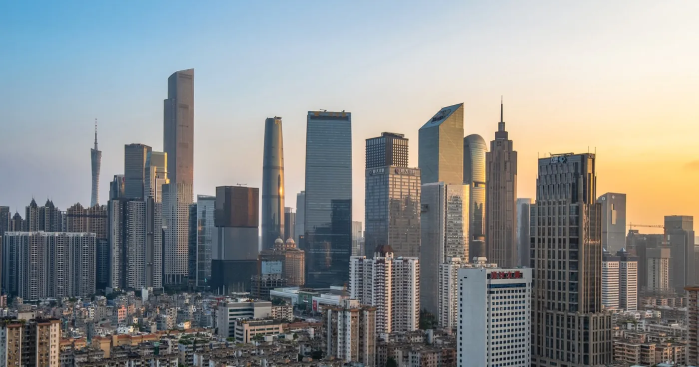 City skyline representing global operations